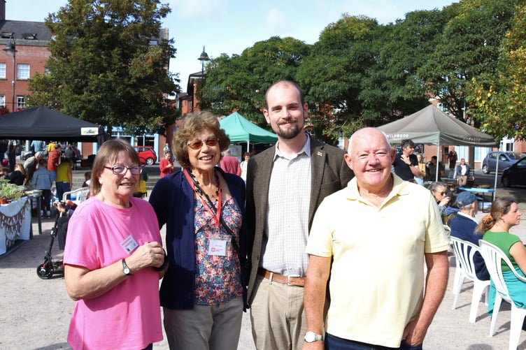From left, Dee and Caroline Romijn of Sustainable Crediton with Lib Dem county councillors Ed Tyldesley and Jim Cairney