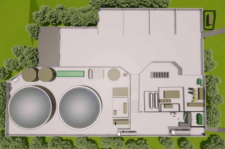 An aerial 3D image of the proposed Crediton Anaerobic Digestion Plant.