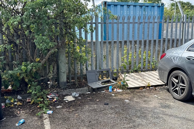 A recent image of dumped rubbish in Crediton Railway Station car park. AQ 4286