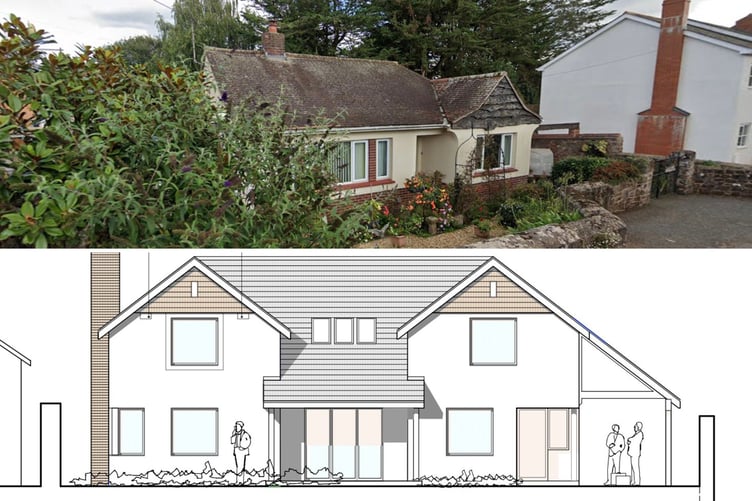 The bungalow, top, and the new home plans, below