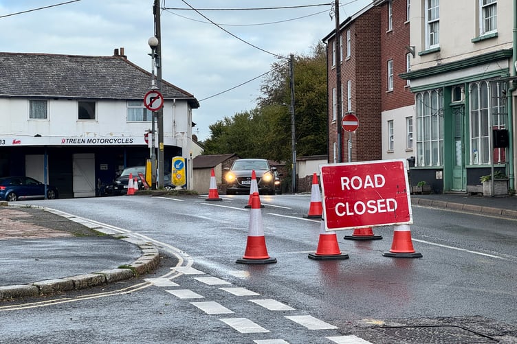 The road closure at Charlotte Street/Exeter Road junction. AQ 3077