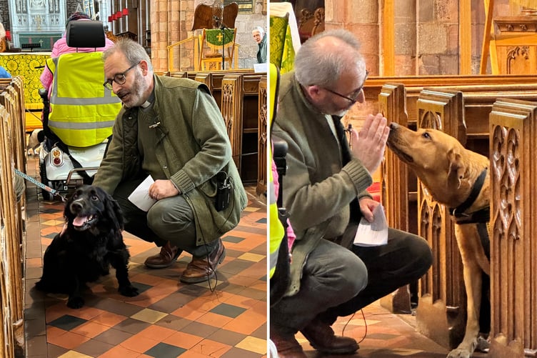 Rev Matthew Tregenza blessing pets during the service. AQ 3296 / AQ 3329