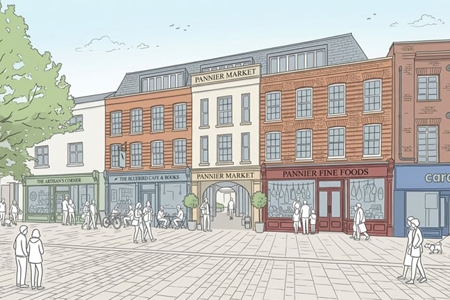 An artist's impression of a revamped Pannier Market entrance on Fore Street in Tiverton