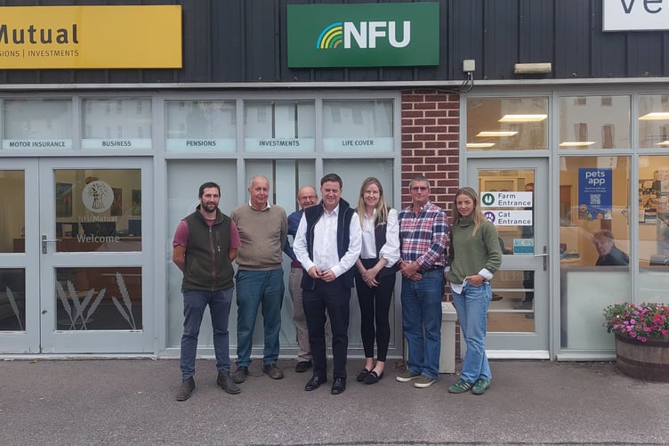 Sir Mel Stride MP with NFU representatives and local farmers outside Crediton NFU Headquarters