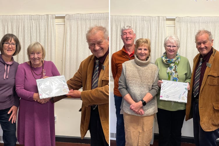 24 October 2026 From left, Helen Campbell and Jill Hawksley receiving the outstanding IYN award for the railway station, and Dave Rowell, Sarah Bouget, Sue Rowell receiving the 'outstanding' IYN award for Kingfisher Close from Paul Collier