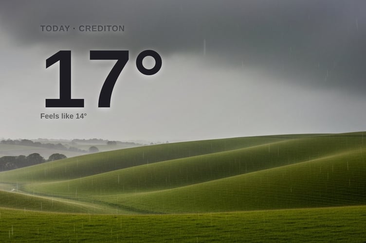 Crediton weather: heavy rain Monday with rain expected and a high of 16°C