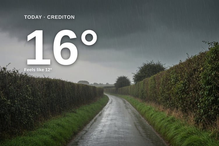 Crediton weather: heavy rain Saturday with rain expected and a high of 15°C