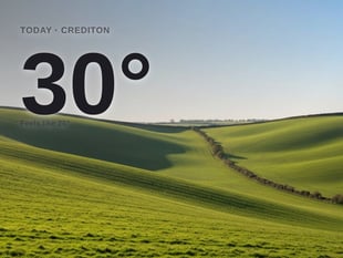 Crediton: sunny day, high of 30°C