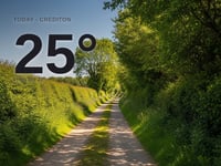 Crediton: sunny day, high of 25°C