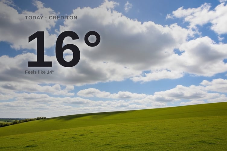 Crediton weather: partly cloudy Wednesday with little chance of rain and a high of 15°C